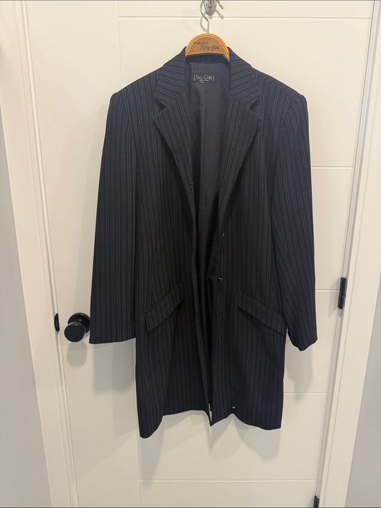 Tall Girl Jackets & Blazers - Black Pinstripe Long Blazer Coat